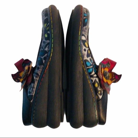 Socofy Hippie leather flower open back clogs size 38 Poshmark size 7-1/2-8 - Picture 3 of 10